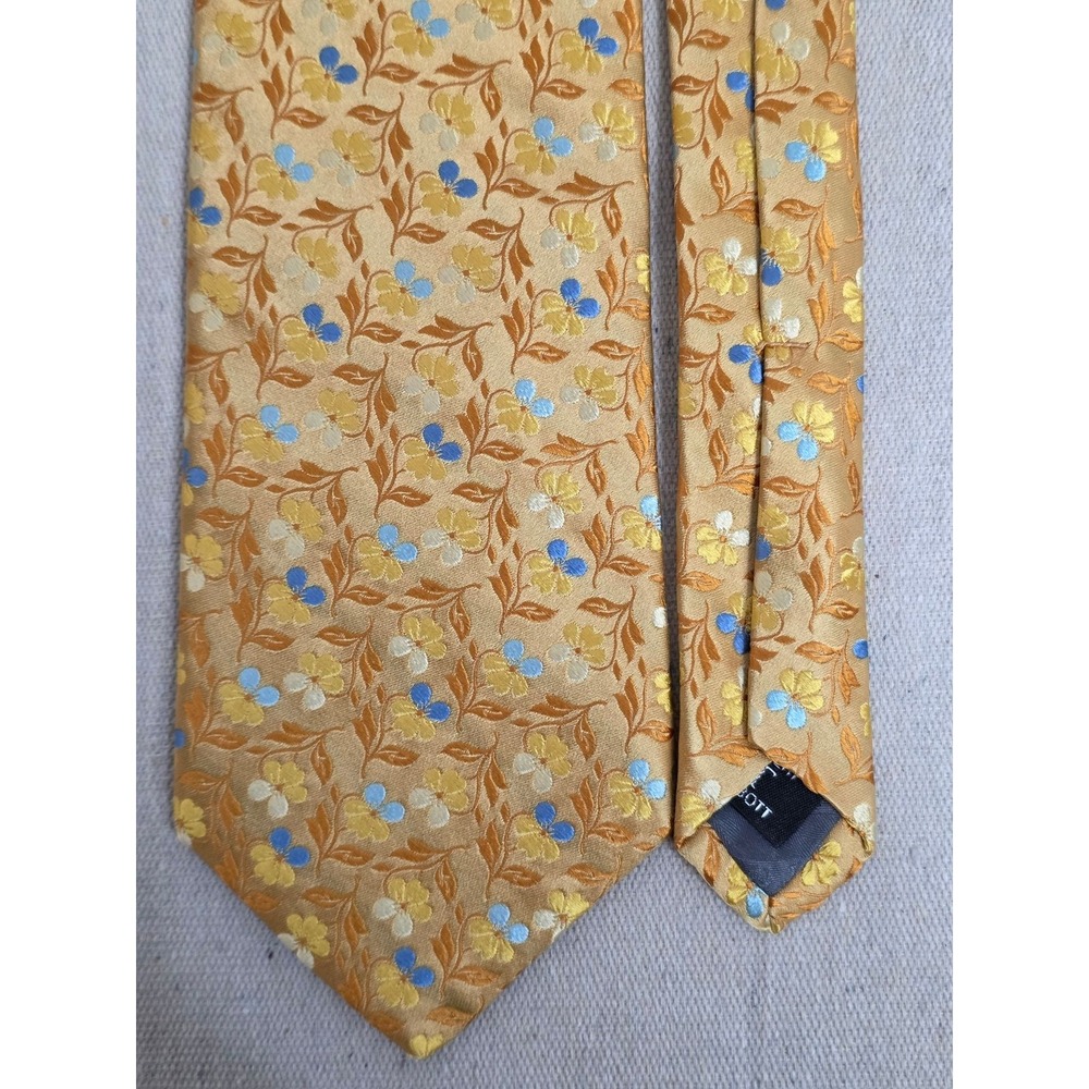 Robert Talbott Best of Class Mens Silk Tie Gold Blue Floral Jacquard Necktie - Picture 3 of 6